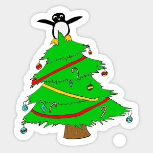 Penguin at the top of the Xmas tree Sticker